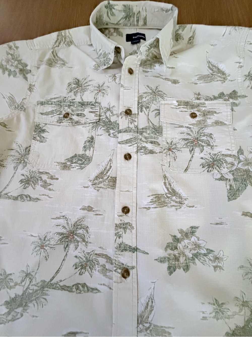 Basic Editions White Tropical Print Button-Down Shirt